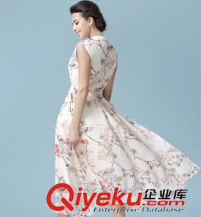 無(wú)袖連衣裙 2015歐美立領(lǐng)修身顯瘦印花長(zhǎng)裙 夏季新款無(wú)袖氣質(zhì)仙女裙子原始圖片3