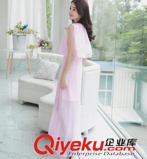 無袖連衣裙 韓版夏季2015女裝新款潮無袖雪紡連衣裙粉色長裙原始圖片3