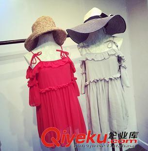 無(wú)袖連衣裙 2015夏裝新款韓版女裝蕾絲繡花歐根紗修身無(wú)袖連衣裙