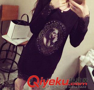 長袖連衣裙 2014秋新款韓版大碼女裝蕾絲拼接繡花長袖連衣裙打底裙
