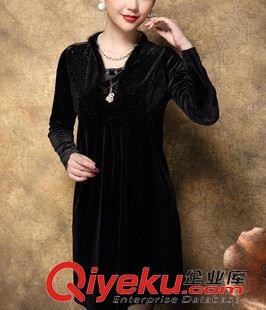 長袖連衣裙 2015新款秋冬長袖修身高腰 大碼金絲絨連衣裙廠家直批