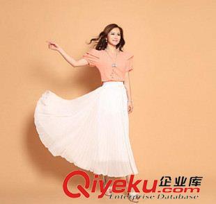 半身裙.短裙 2015夏季新款百搭純色拼接雪紡百褶裙半身裙長(zhǎng)裙