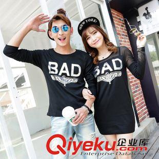 情侶裝.班服 2015春夏季新品時尚韓版燙金設計情侶圓領長袖t恤潮原始圖片2