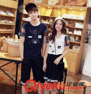 情侶裝.班服 2015時尚情侶裝春夏新款韓版百搭印花單排扣長袖襯衫