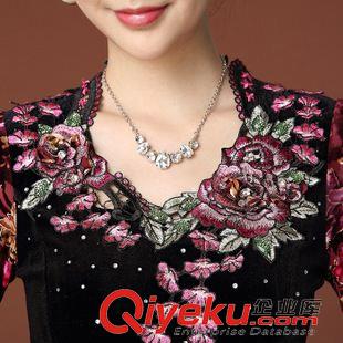 中老年女裝 2014秋裝新款通勤淑女裝刺繡繡花九分袖金絲絨連衣裙廠家直批原始圖片3