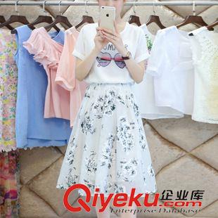 套裝 2015夏季新款韓版雪紡短袖T桖+網(wǎng)紗印花中長裙子兩件套裝 套裝裙原始圖片2