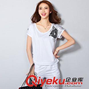 套裝 歐洲站女裝夏裝潮雪紡拼接短袖七分褲休閑運動套裝女 時尚運動服原始圖片2