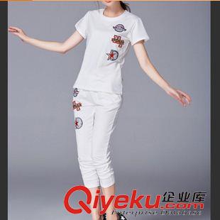 套裝 夏季新款短袖T恤女韓版大碼圓領(lǐng)寬松長(zhǎng)褲運(yùn)動(dòng)休閑女印花套裝潮原始圖片2