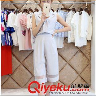 套裝 歐洲站2015夏季新款女裝名媛小香風(fēng)時(shí)尚顯瘦休閑闊腿褲套裝女款原始圖片2