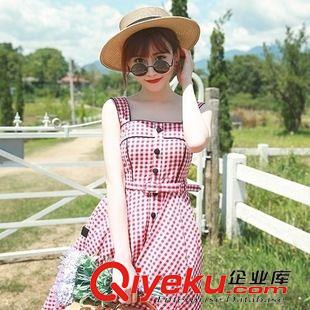 夏裝連衣裙 2015夏季女新款格子大擺連衣裙 俏麗田園文藝范復(fù)古吊帶連衣裙 女原始圖片3