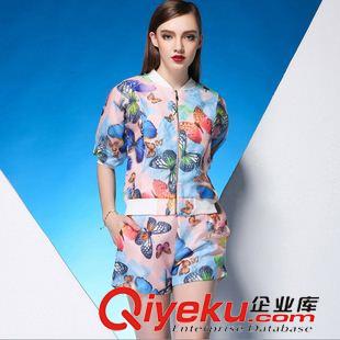 時尚歐美風(fēng) 歐洲站套裝新款 歐美時尚性感名媛高腰短裝雪紡小香風(fēng)兩件套裝女