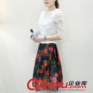 清新甜美 2015夏裝新款兩件套裝裙 蕾絲上衣+鏤空仙女半身裙 小香風(fēng)套裝原始圖片3