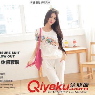 3月第三期 夏季新品大碼女裝 2015新款時(shí)尚修身寬松休閑短袖 短t運(yùn)動(dòng)套裝 潮原始圖片2