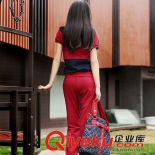 3月第三期 2015夏季新款女裝短袖長褲 韓國短袖拼接修身運(yùn)動服休閑套裝批發(fā)原始圖片3