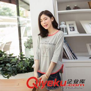 3月第四期 夏裝新款夏款純棉上衣打底衫女裝大碼細橫藍條紋t恤女修身短袖潮