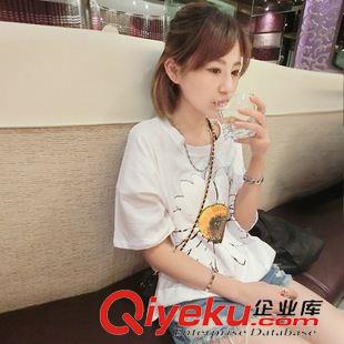 短袖 2015夏裝新款t恤女短袖休閑百搭圓領(lǐng)印花寬松顯瘦T恤女上衣 批發(fā)原始圖片2