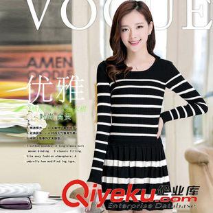 連衣裙 2015春裝新款女裝韓版中長(zhǎng)款修身連衣裙打底針織條紋氣質(zhì)連衣裙原始圖片3