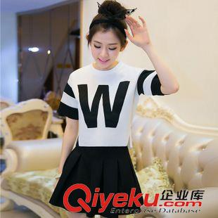 套裝 夏季女裝2015時尚新款套裝女式條紋袖T恤+半身短裙兩件套學院派原始圖片2
