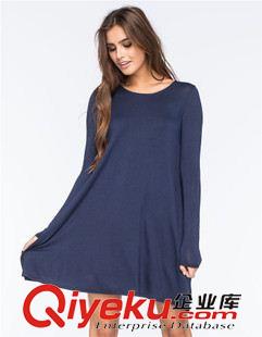 速賣通 速賣通ebay秋季新款 2015純色圓領(lǐng)寬松大碼歐美長(zhǎng)袖連衣裙原始圖片2
