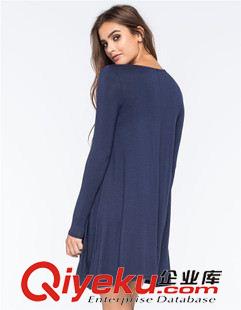 速賣通 速賣通ebay秋季新款 2015純色圓領(lǐng)寬松大碼歐美長(zhǎng)袖連衣裙原始圖片3