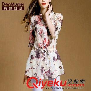 連衣裙 2015早秋新款復(fù)古時(shí)尚印花小立領(lǐng)中袖棉麻襯衣連衣裙女原始圖片2