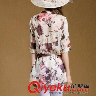 連衣裙 2015早秋新款復(fù)古時(shí)尚印花小立領(lǐng)中袖棉麻襯衣連衣裙女原始圖片3