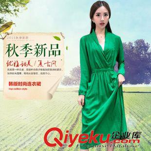 連衣裙 實拍2015秋裝新款女裝復古長款裙子長袖棉麻連衣裙