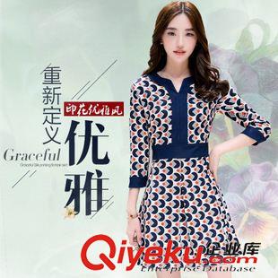 連衣裙 2015秋裝新款收腰系帶韓版時尚修身長袖顯瘦連衣裙中長款裙子