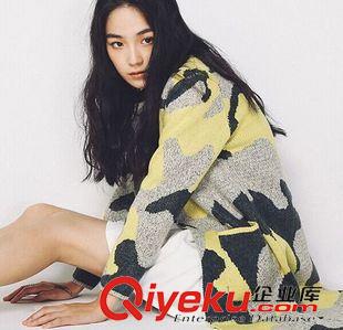8月下旬精品 歐美秋冬新款女裝 2015外貿原單中長款迷彩開衫外套厚毛衣女原始圖片2
