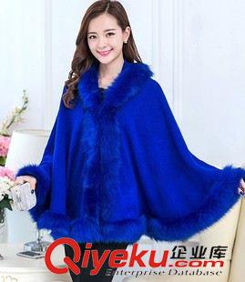 9月{dy}波 實拍2015秋冬新款外套披肩大衣毛領外套大碼羊絨連帽開衫斗篷披風原始圖片3