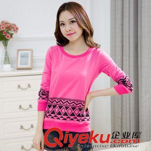 8月第三波 實(shí)拍  2015秋裝新款女裝長袖園領(lǐng)印花時(shí)尚T恤女上衣阿里批發(fā)代發(fā)原始圖片2