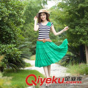 連衣裙 2015夏裝新款淑女風顯瘦條紋上衣大擺裙波西米亞雪紡連衣裙原始圖片3