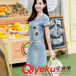 連衣裙 2015夏季韓版女裝包臀薄款牛仔連衣裙女裝短袖收腰顯瘦水洗牛仔原始圖片3
