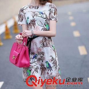 連衣裙 2015夏季新款高檔真絲連衣裙女短袖韓版修身碎花復(fù)古連衣裙原始圖片3