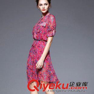 連衣裙 歐洲站夏季2015新款女 gd氣質(zhì)印花不規(guī)則真絲兩件套連衣裙原始圖片2