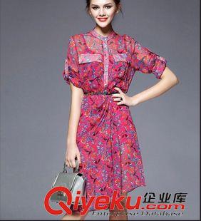 連衣裙 歐洲站夏季2015新款女 gd氣質(zhì)印花不規(guī)則真絲兩件套連衣裙原始圖片3
