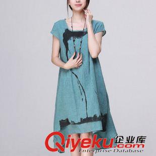 連衣裙 2015夏裝韓版文藝范不規(guī)則寬松印花短袖連衣裙棉麻dbym長裙原始圖片2