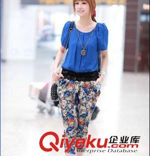 休閑運動套裝 2015韓版夏裝新款女裝七分褲配項鏈套裝上下裝