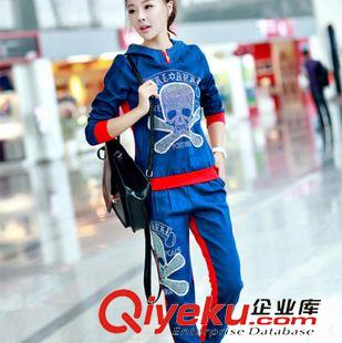 休閑運動套裝 2015韓版新款牛仔衛(wèi)衣休閑套裝女 燙鉆 運動服