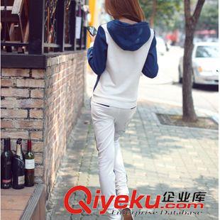 休閑運動套裝 2015韓版新款牛仔衛(wèi)衣休閑套裝女 燙鉆 運動服