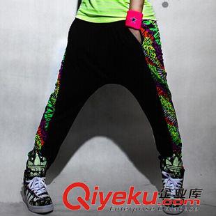 街舞褲  運動褲 565#外貿新款款 嘻哈hiphop街舞熒光彩豹紋復古拼接吊襠哈倫褲
