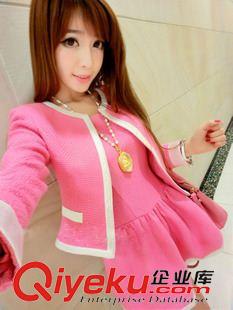 孕婦裝 6050#韓版短款小香風(fēng)撞色拼接開衫女式秋冬裝呢子外套韓版兩件套原始圖片2