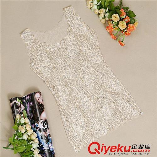 小背心，吊帶衫 815#夏季背心高彈力網(wǎng)紗蕾絲拼接亮片燒花波浪邊背心打底衫原始圖片2