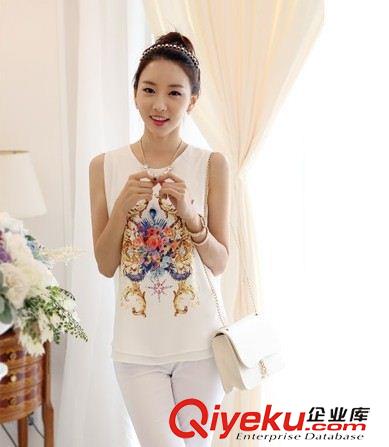 小背心，吊帶衫 8908#2014夏裝新款雪紡衫上衣印花雪紡衫無袖印花背心原始圖片2