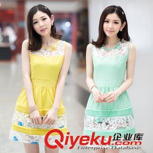 蕾絲  上衣 裙 8014#實拍韓版修身女裝 甜美氣質(zhì)拼接無袖蕾絲背心連衣裙