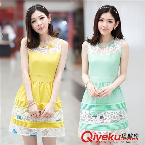 蕾絲  上衣 裙 8014#實拍韓版修身女裝 甜美氣質(zhì)拼接無袖蕾絲背心連衣裙原始圖片2