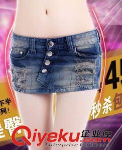 褲裙，裙褲 秋夏新款斜扣磨破珠片低腰韓版牛仔褲裙 牛仔短褲 女裙褲短褲2038原始圖片2