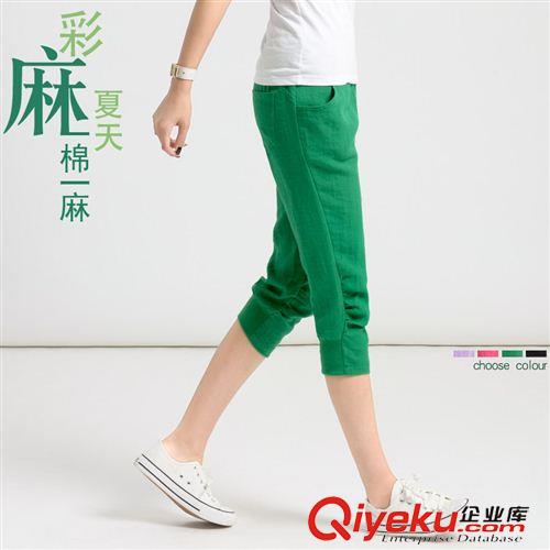 七分褲 345#韓版七分哈倫褲亞麻棉七分褲女夏松緊顯瘦休閑大碼小腳潮原始圖片2