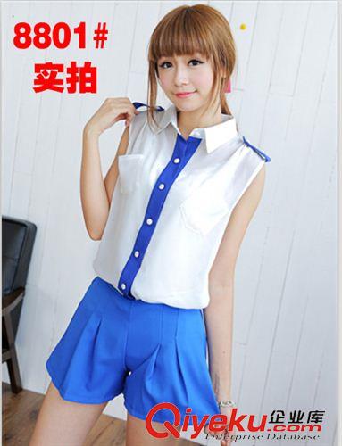 短袖   無袖 連衣裙 實拍 2014夏裝新品 韓版寬松無袖開衫雪紡衫 翻領打底衫襯衫8801#原始圖片2