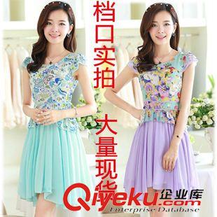 短袖   無袖 連衣裙 實拍2014夏季新款韓版女連衣裙雪紡碎花顯瘦無袖雪紡裙女6030#